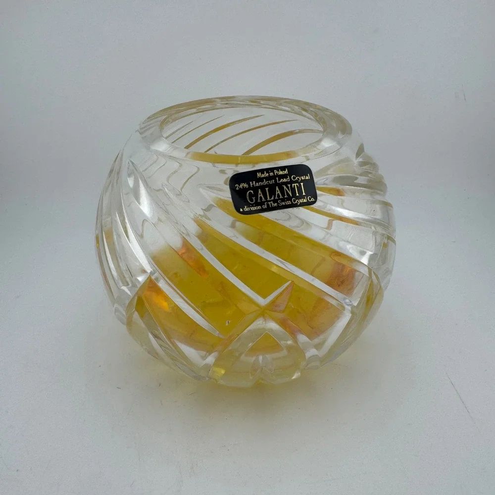 Galanti Vintage Yellow Amber Handcut Lead Crystal Swirl Rose Bowl Vase - Poland